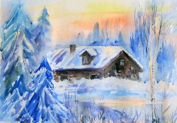 Рисование зимний пейзаж