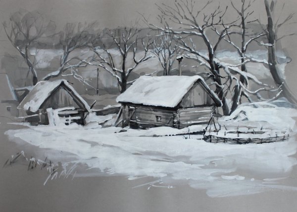 Деревенский Рождественский пейзаж