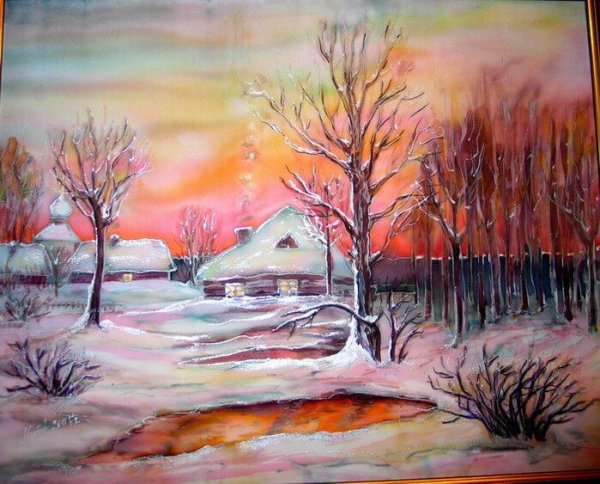 Батик пейзаж зима