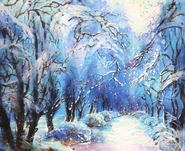 Зимний пейзаж красками