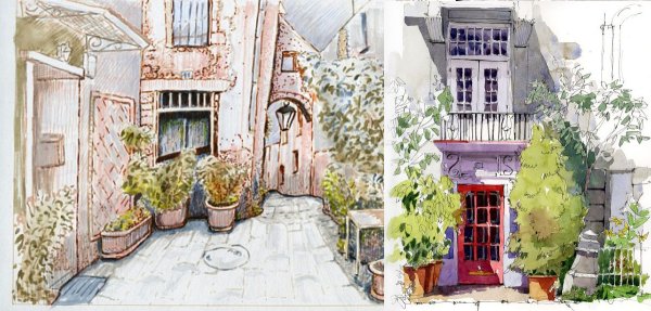 Архитектурный скетчинг акварель Италия
