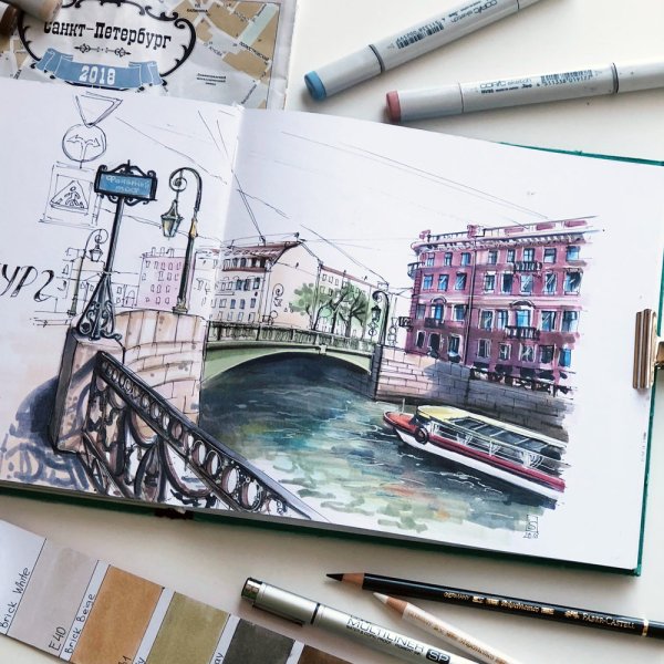 Рисование акварелью в скетчбуке