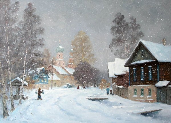 Художник Николай Бутко зима деревня