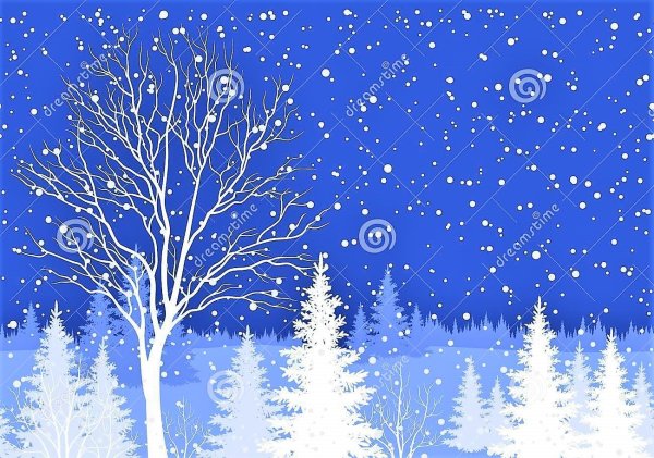 Рисование зимний лес на синем фоне