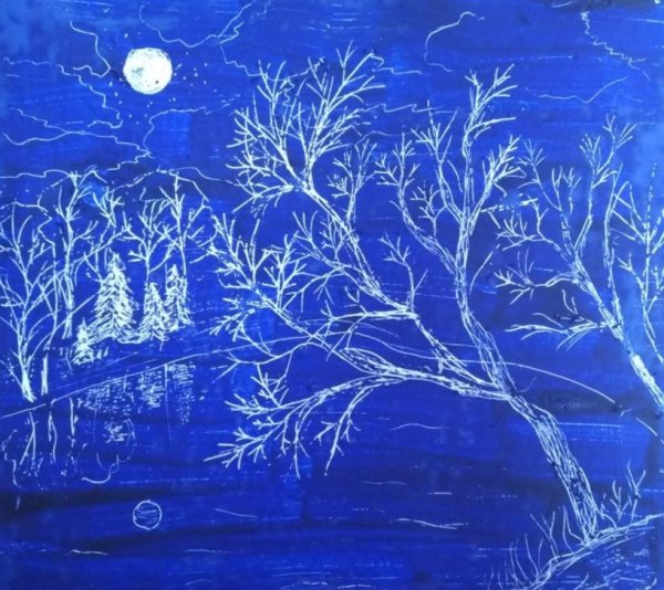 Техника граттаж зимний пейзаж