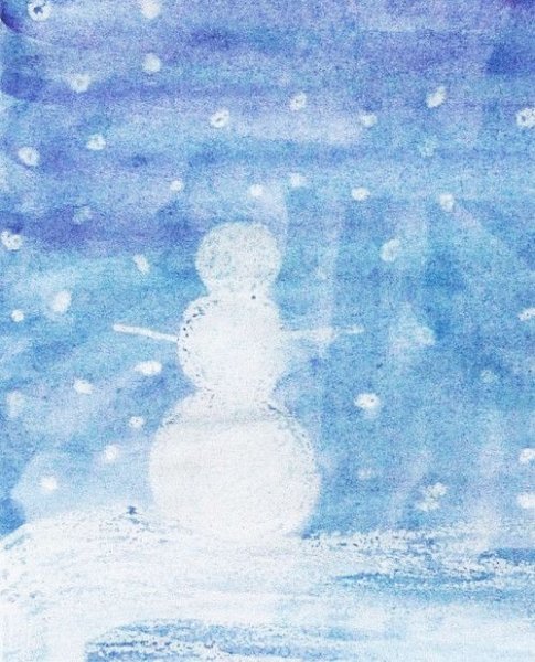 Рисование свечой Снеговик