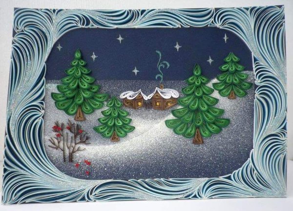 Квиллинг зимний пейзаж