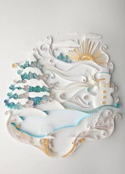 Зимний пейзаж в технике квиллинг