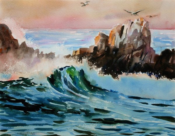 Морской пейзаж акварелью