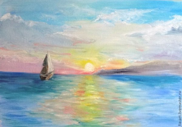 Морской пейзаж акварелью для детей