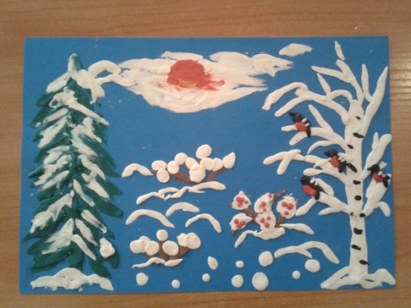 Зимний пейзаж из пластилина