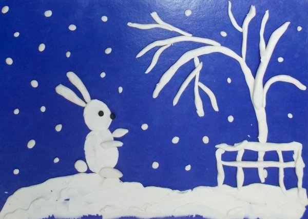 Зимняя картина пластилином