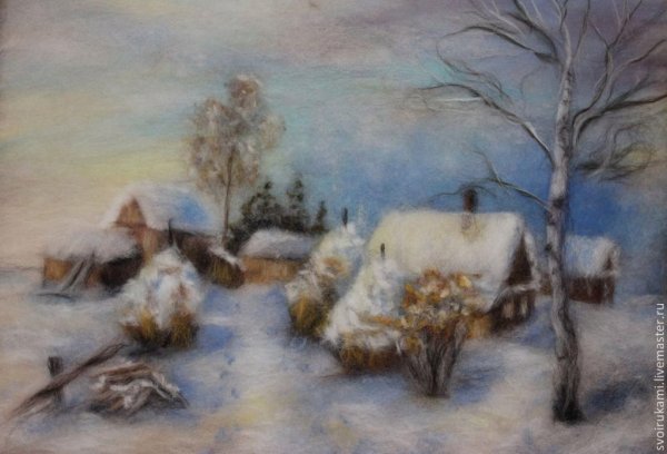 Шерстяная живопись зимний пейзаж