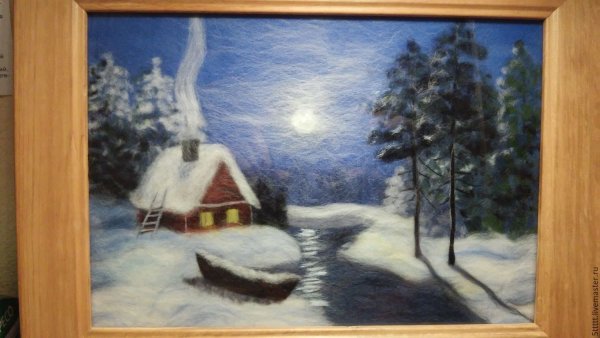 Зимнее панно из шерсти