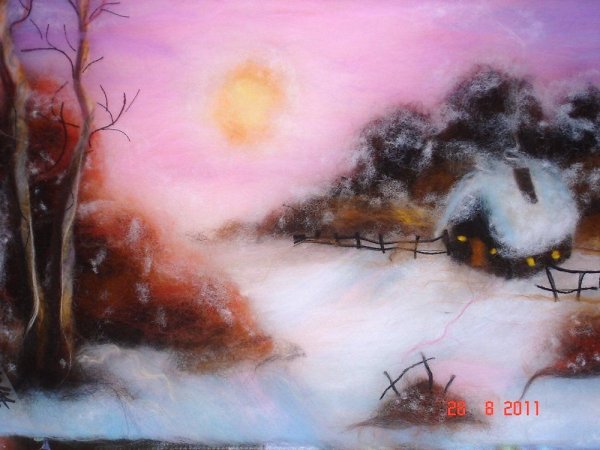 Шерстяная акварель зимний пейзаж