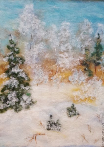 Шерстяная живопись зимний пейзаж