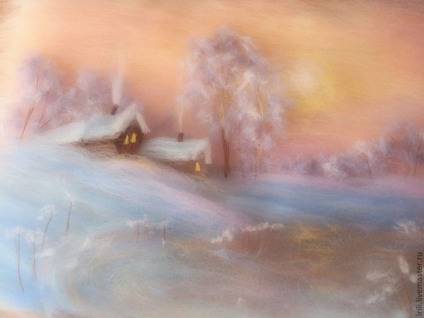Шерстяная акварель зимний пейзаж мастер класс