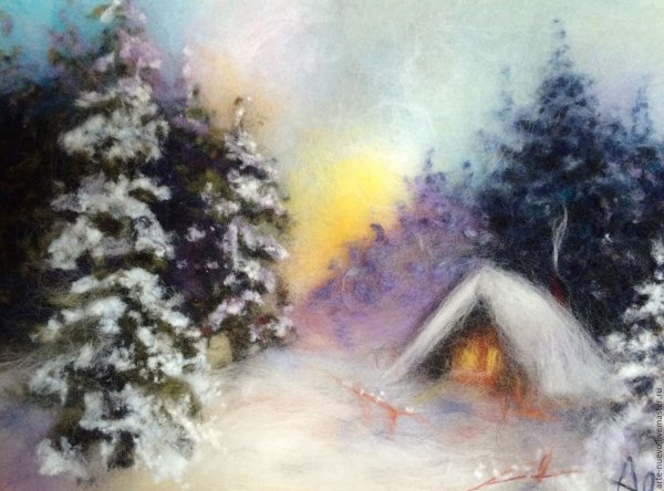 Шерстяная живопись зима