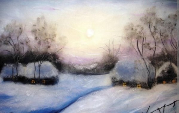 Шерстяная живопись зимний пейзаж