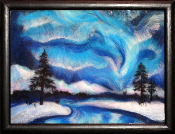 Шерстяная акварель зимний пейзаж