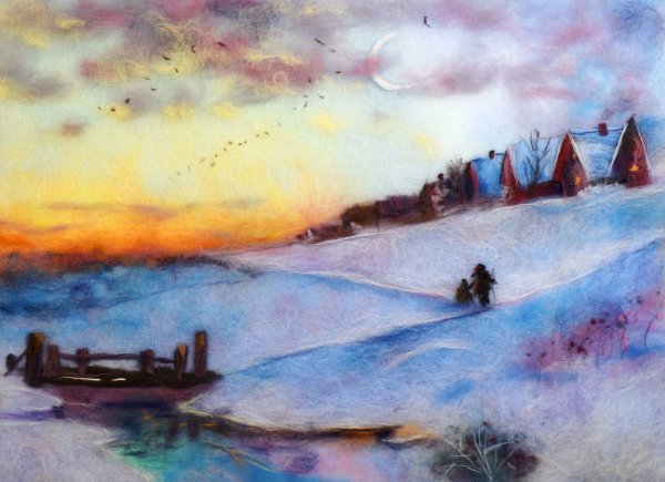 Зимний пейзаж шерстью