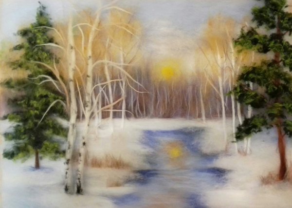 Картины из шерсти зимний вечер