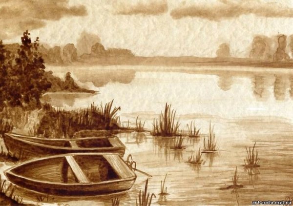 Речной пейзаж сангиной