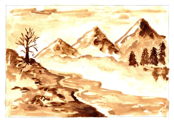 Кофейная живопись для детей пейзаж