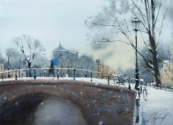 Курбатов Сергей акварель зимний пейзаж