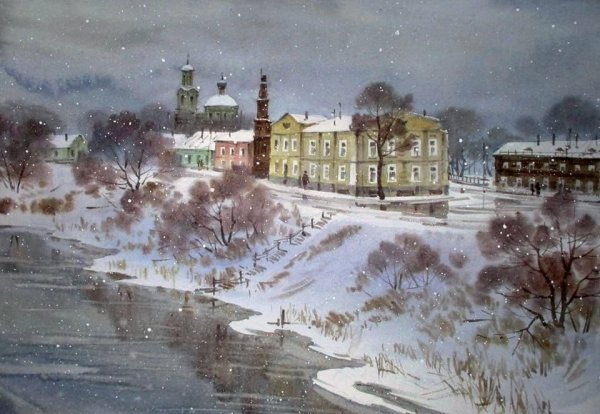 Акварель городской пейзаж Илья Горгоц