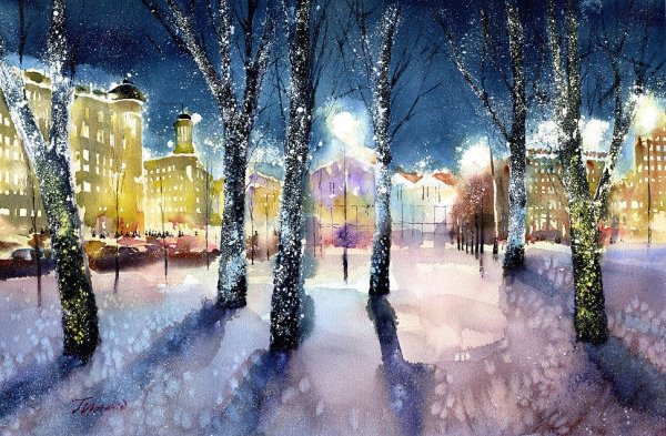 Акварель Владимира Тупоршина пейзажи города