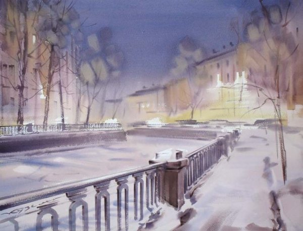 Акварель городской пейзаж Константин Кузема