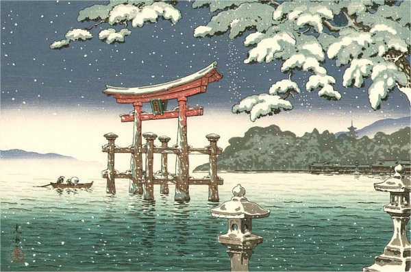 Тории храма японская гравюра