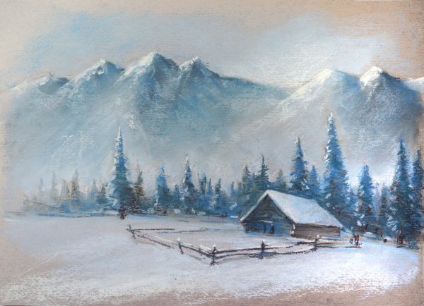 Зимний пейзаж с воздушной перспективой