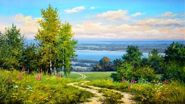 Летний пейзаж гуашью