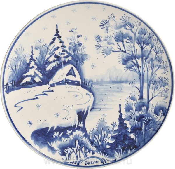 Зимний пейзаж в стиле гжельской росписи