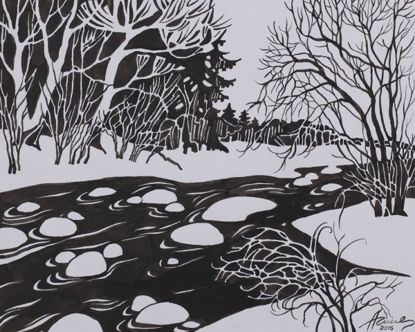 Графический зимний пейзаж