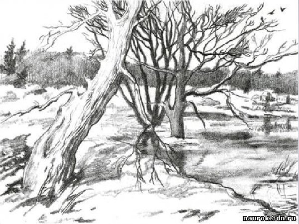 Зимний пейзаж тушью