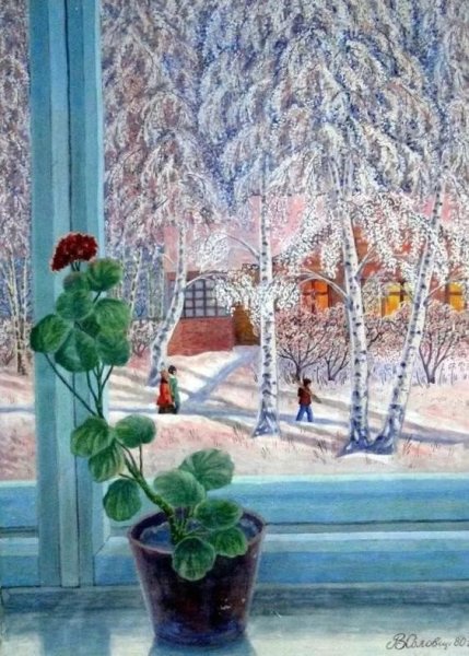 Окно с зимним пейзажем