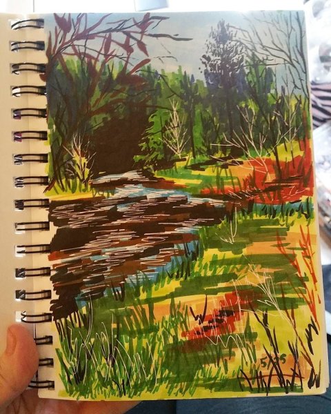 Легкие пейзажи фломастерами