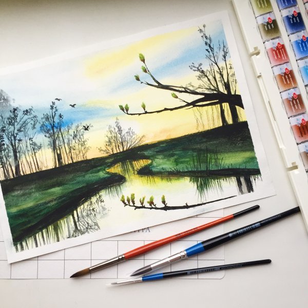 Легкие пейзажи фломастерами