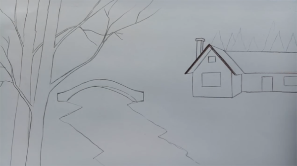 Зимний пейзаж эскиз карандашом