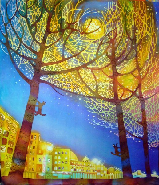 Горячий батик зимний пейзаж