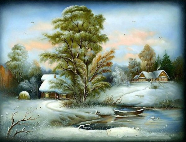 Федоскинская живопись зимний пейзаж