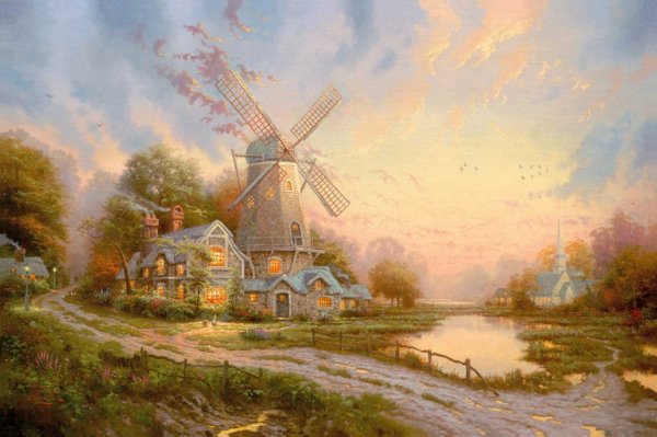 Кинкейд Томас картины пейзаж с мельницей