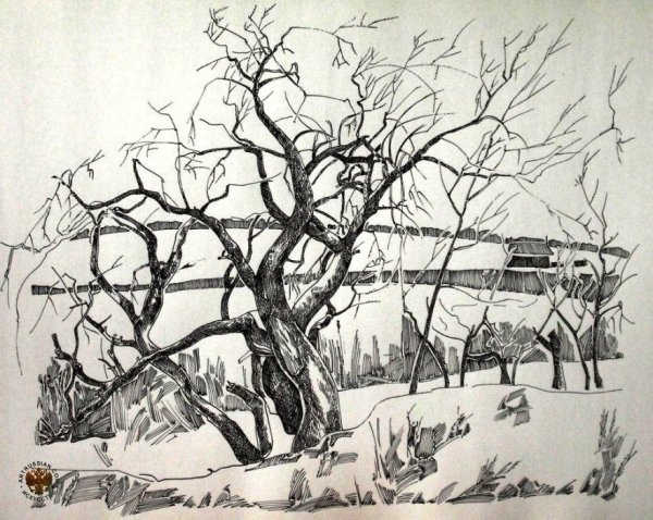 Пейзаж в графике тушью