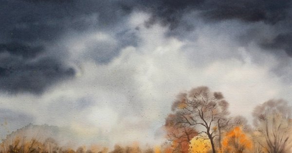 Октябрь пейзажи акварель