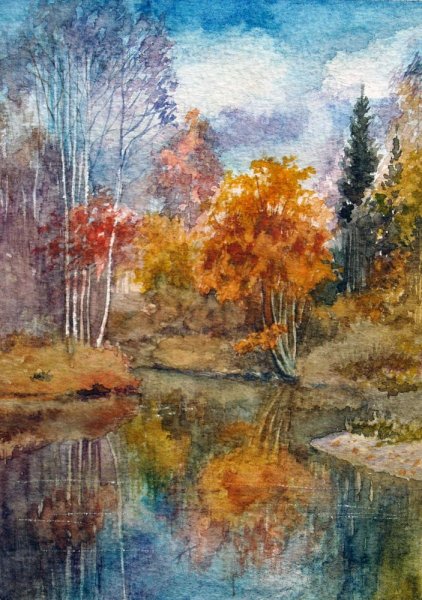 Осенний пейзажьакварелью