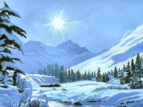 Зимний пейзаж рисунок