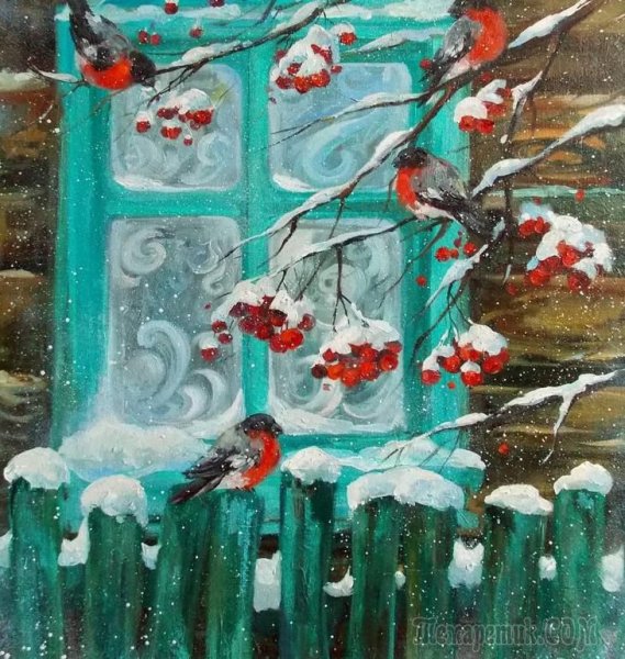 Художница Наталья Григорьева Снегири